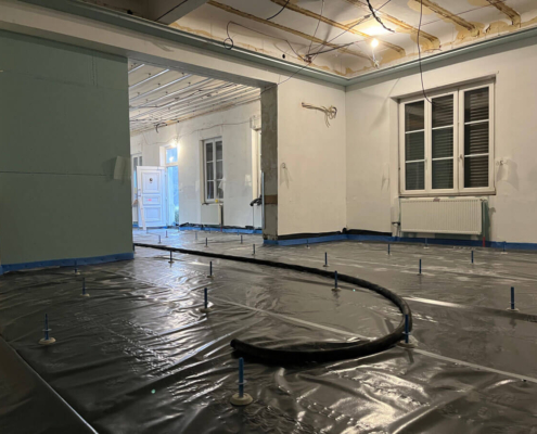 Coulage de la chape au restaurant Au relais du bois à Mertzwiller